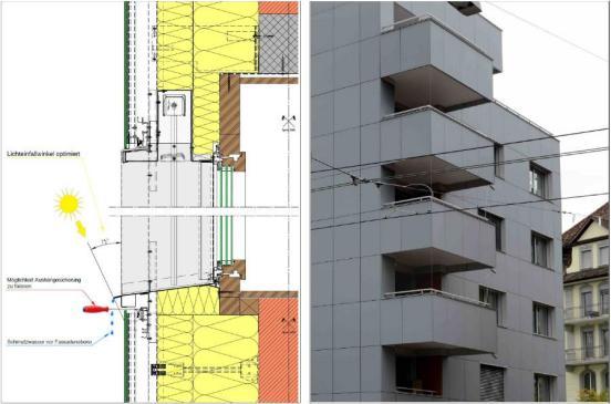 PV-Fassade des sanierten MFH Hofwiesenstrasse.