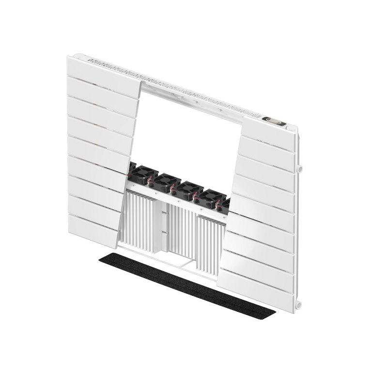 Beispiel eines Gebläsekonvektors (Zehnder Nova Neo) mit integrierten Lüftern