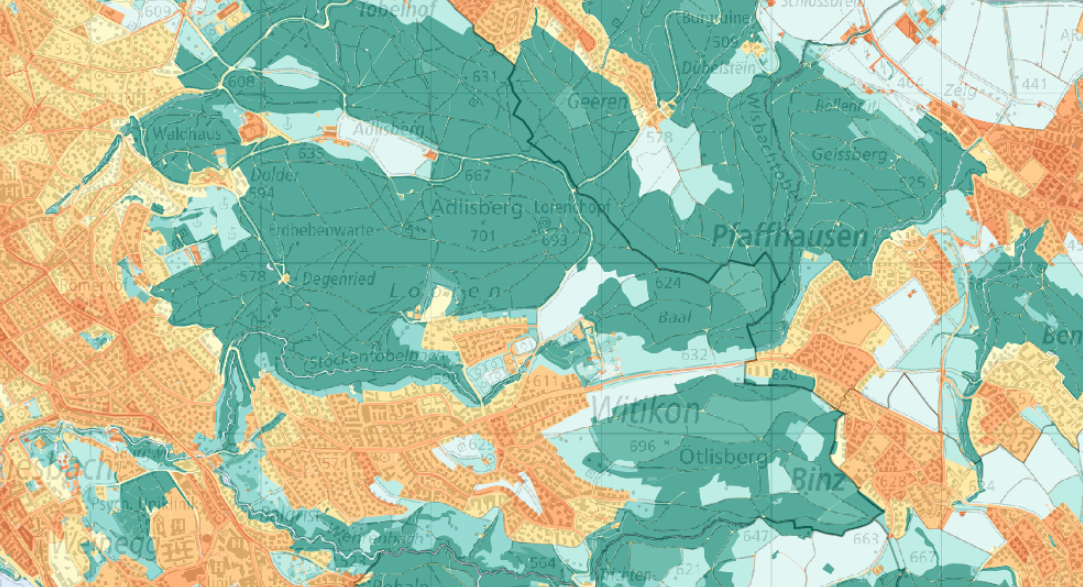 Ausschnitt aus der Bewertungskarte Tag im Raum Witikon. Klimakarten 2024, Kanton Zürich