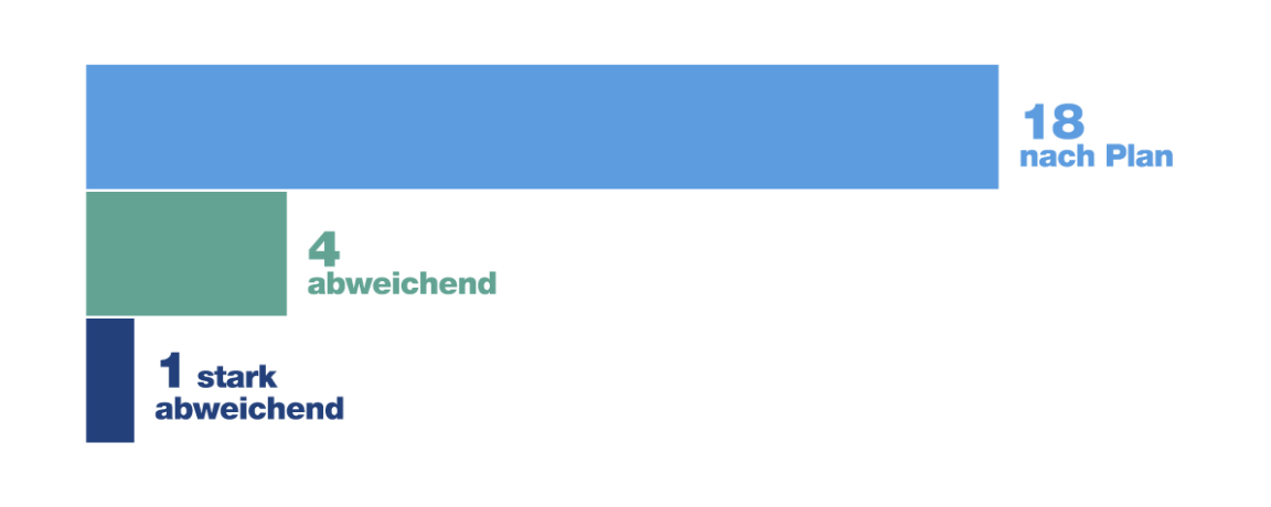 Balkendiagramm, das den Umsetzungsstand der getroffenen Massnahmen im Bereich Klimaanpassung aufzeigt.