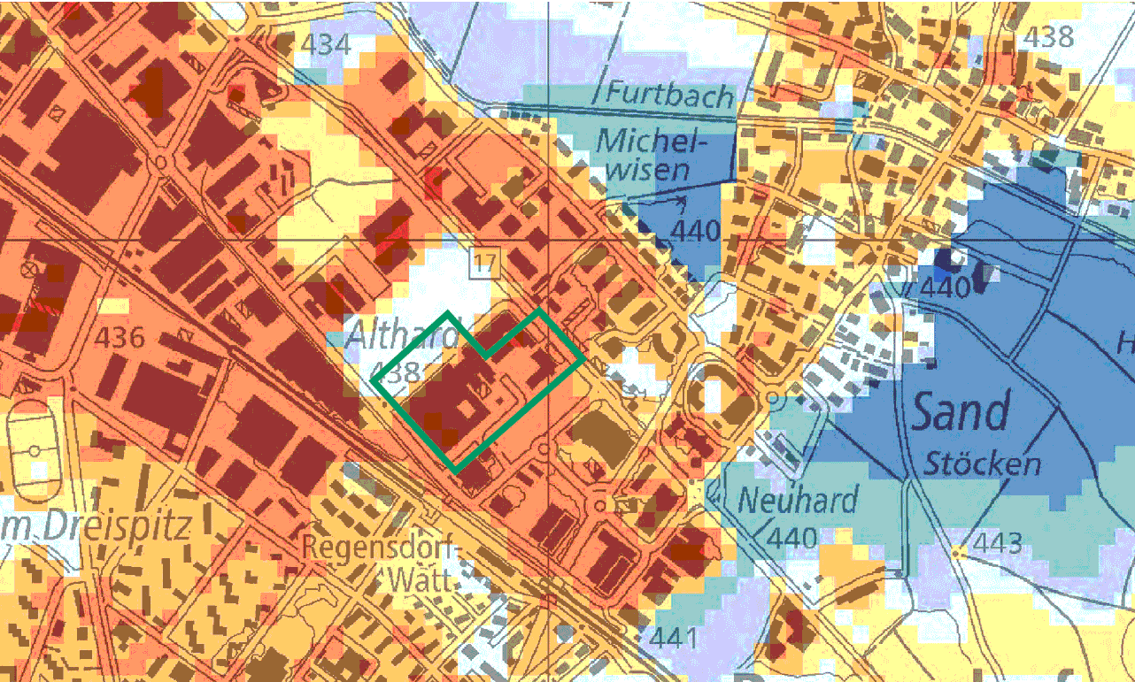 Klimaanalyse - Wärmeinseleffekt Nachtsituation im Gebiet Zwhatt