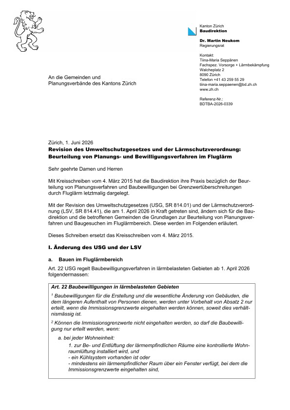 Kreisschreiben Baudirektion vom 1. Juni 2026