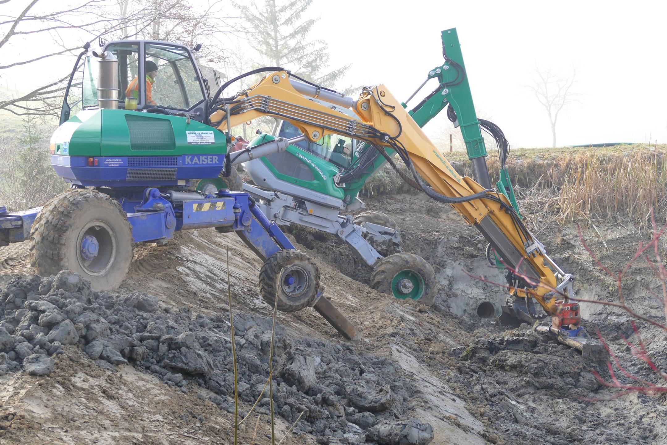 Baggerarbeiten am Fahrenbühlweiher.