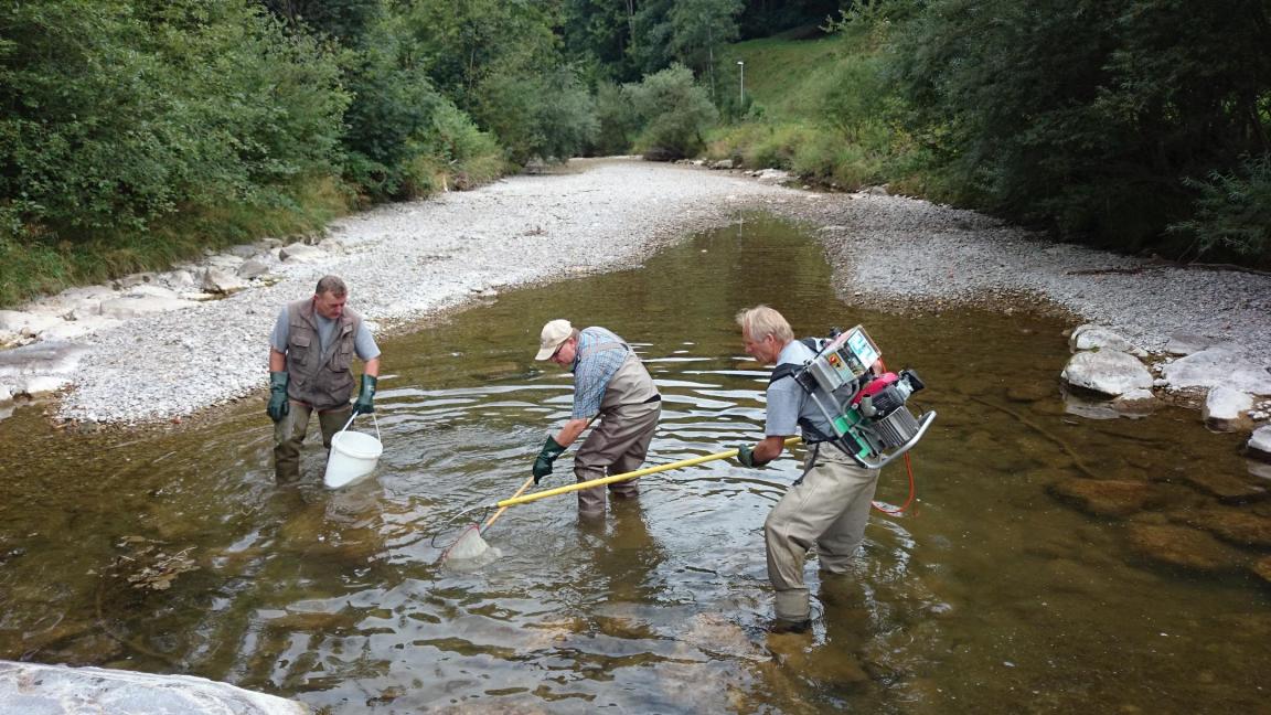 Drei Personen die mit Fachausrüstung fischen