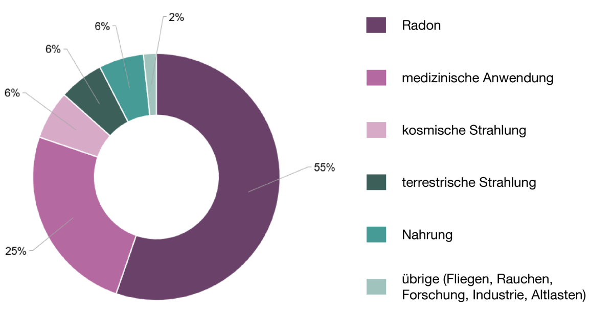 Grafik, die die Art der Strahlung  und den Anteil an Strahlenexposition zeigt