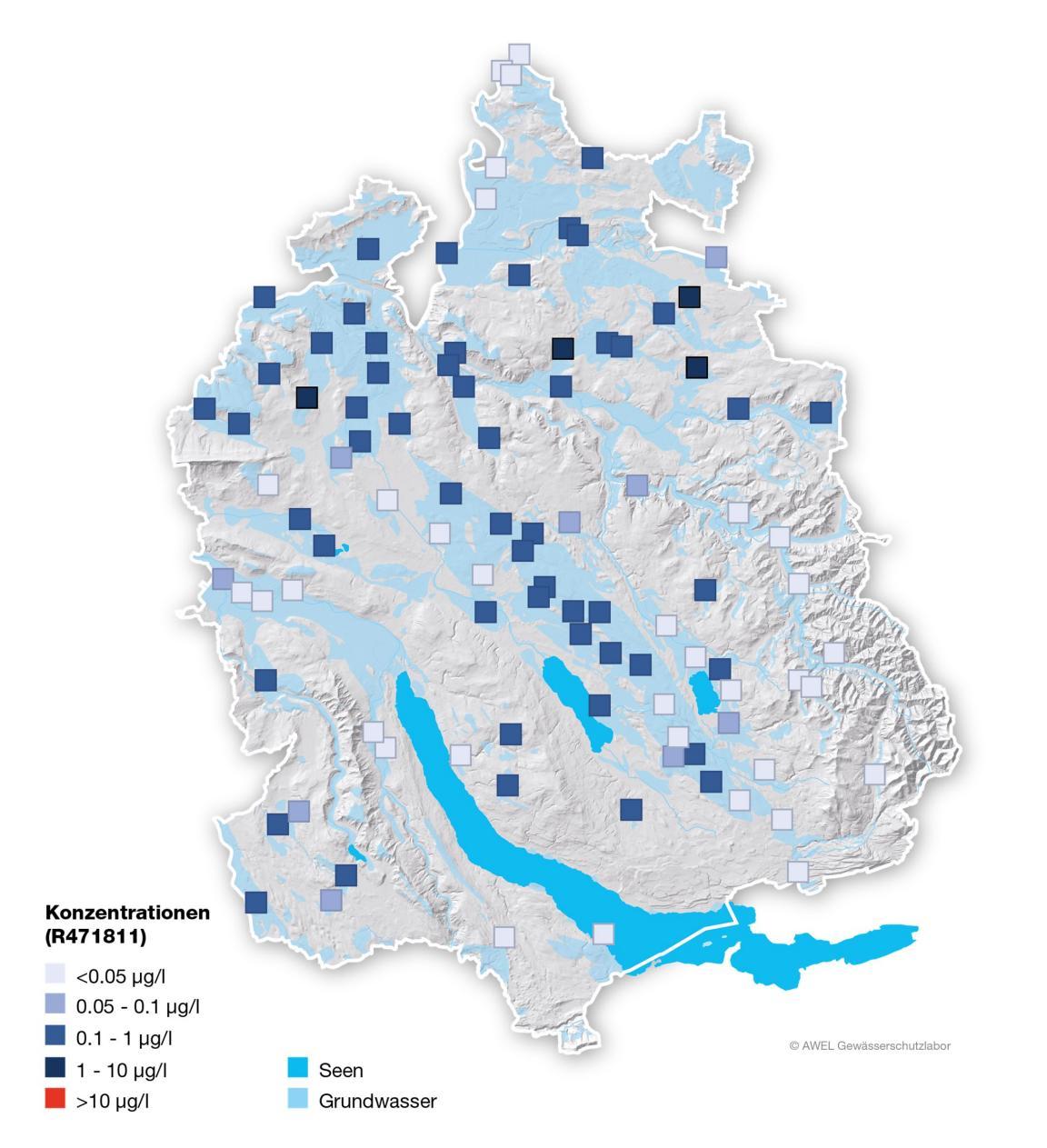 Grafik zeigt die Chlorothalonil-Metaboliten Konzentration im Grundwasser im Kanton Zürich.