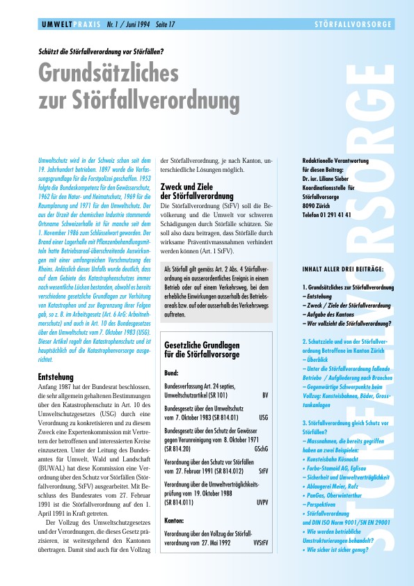 Schützt die Störfallverordnung vor Störfällen? - Grundsätzliches zur Störfallverordnung
