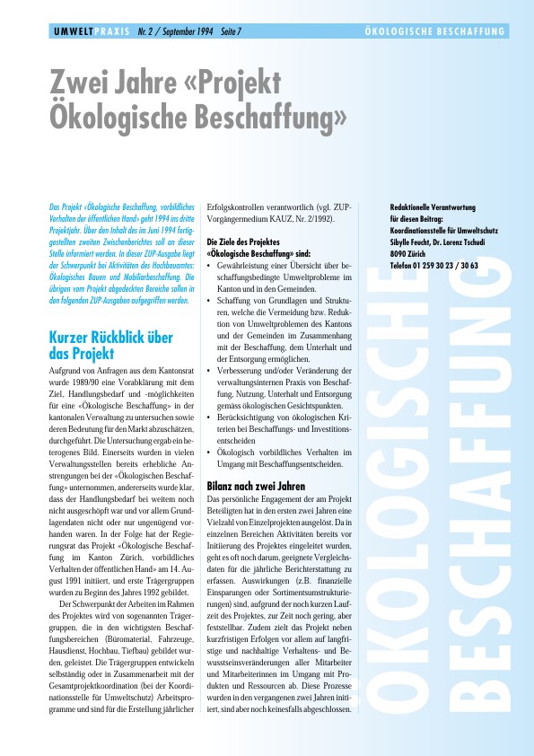 Zürcher Umweltpraxis 1: Ökologische Beschaffung – Vorbildliches Verhalten der öffentlichen Hand - ICMF-Oeko-Preis: Der Kanton Zürich zieht nach