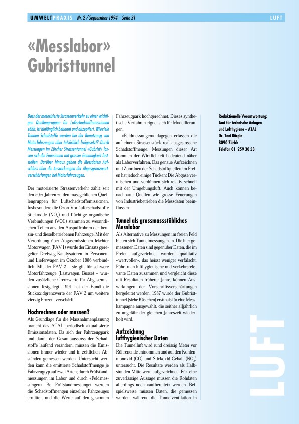«Messlabor» Gubristtunnel
