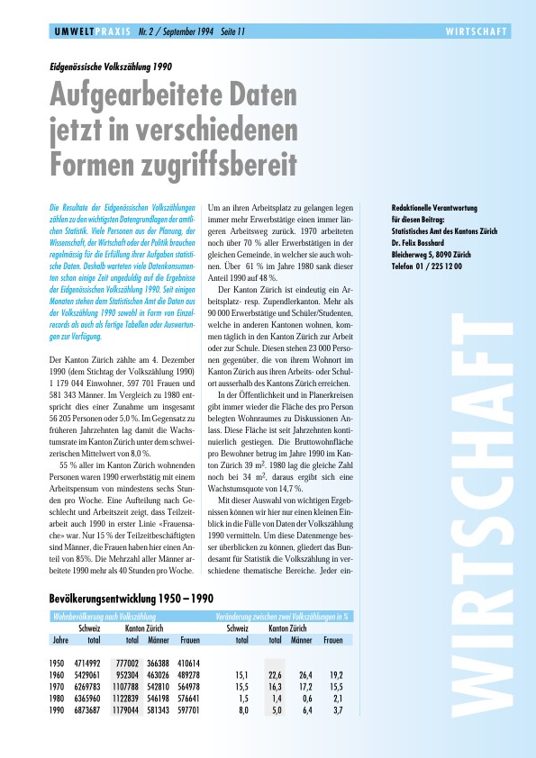 Eidgenössische Volkszählung 1990 - Aufgearbeitete Daten jetzt in verschiedenen Formen zugriffsbereit