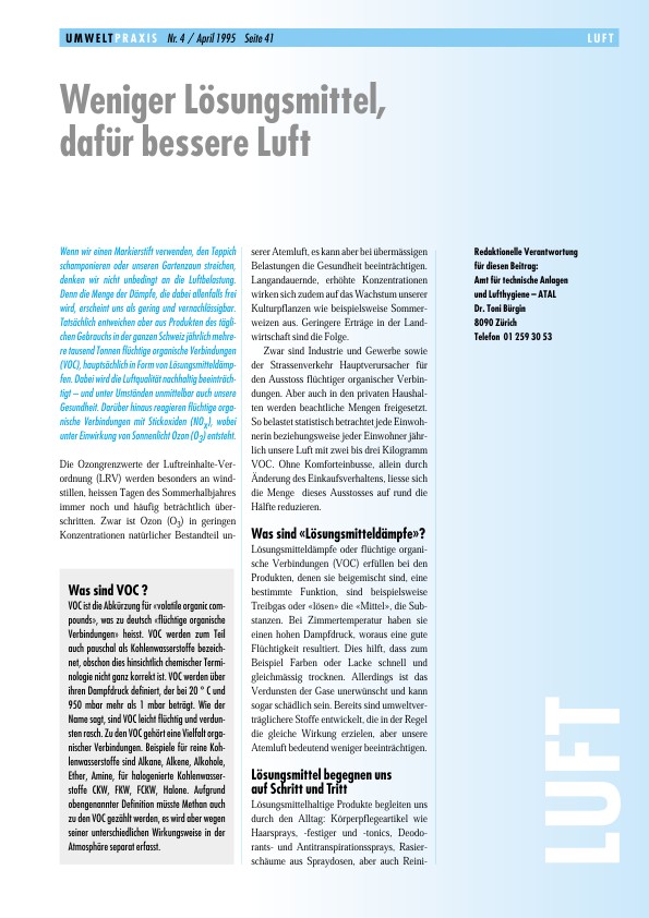 Zürcher Umweltpraxis 4: Weniger Lösungsmittel, dafür bessere Luft