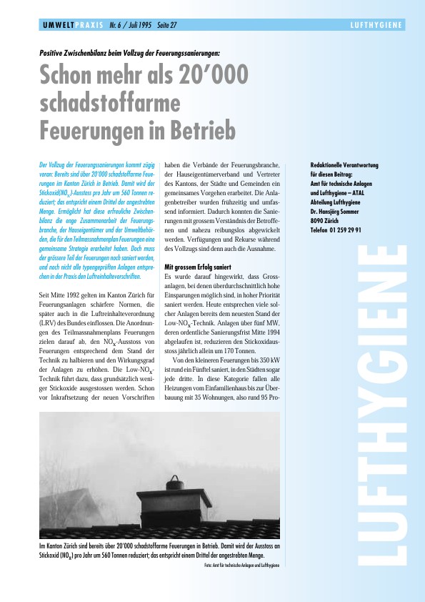 Positive Zwischenbilanz beim Vollzug der Feuerungssanierungen:
 Schon mehr als 20’000 schadstoffarme Feuerungen in Betrieb