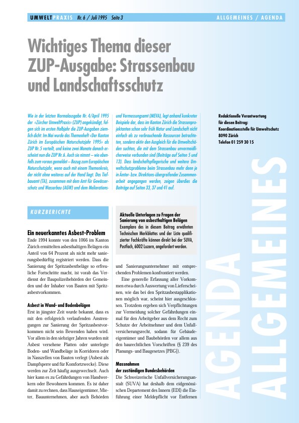 Wichtiges Thema dieser ZUP-Ausgabe: Strassenbau und Landschaftsschutz