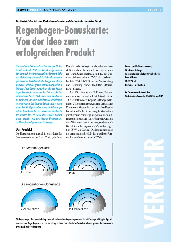 Ein Produkt des Zürcher Verkehrsverbundes und der Verkehrsbetriebe Zürich - Regenbogen-Bonuskarte:  Von der Idee zum erfolgreichen Produkt