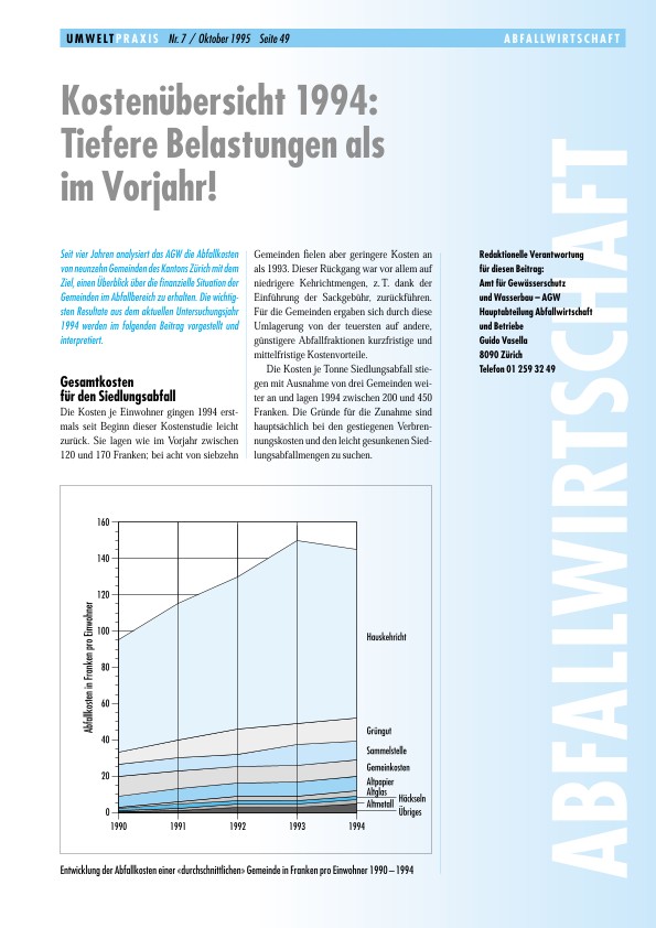 Kostenübersicht 1994: Tiefere Belastungen als im Vorjahr!