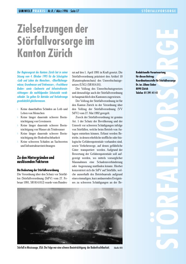 Zielsetzungen der Störfallvorsorge im Kanton Zürich