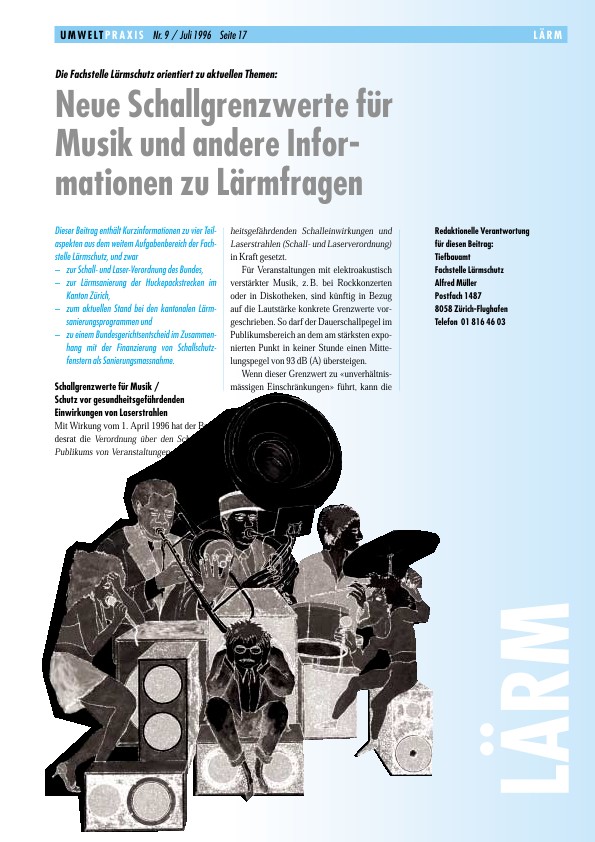 Zürcher Umweltpraxis 9: Die Fachstelle Lärmschutz orientiert zu aktuellen Themen: Neue Schallgrenzwerte für Musik und andere Informationen zu Lärmfragen
