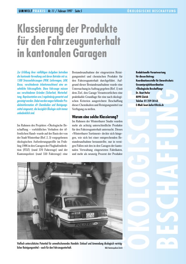 Klassierung der Produkte für den Fahrzeugunterhalt in kantonalen Garagen