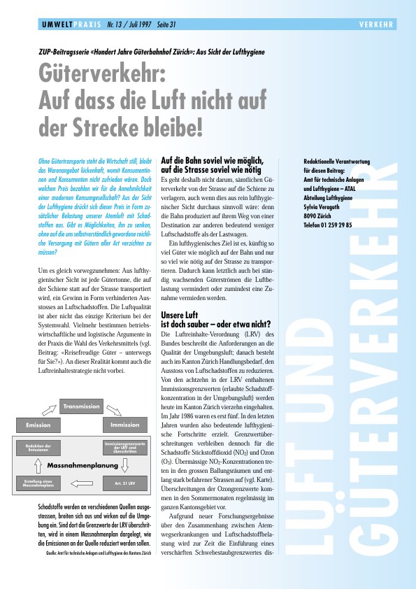 ZUP-Beitragsserie «Hundert Jahre Güterbahnhof Zürich»: Aus Sicht der Lufthygiene - Güterverkehr: Auf dass die Luft nicht auf der Strecke bleibe!