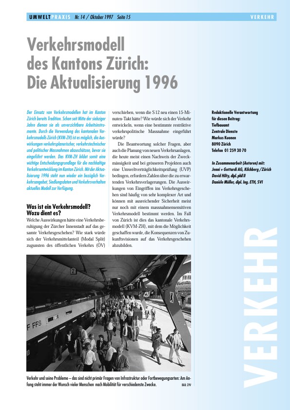 Verkehrsmodell des Kantons Zürich: Die Aktualisierung 1996