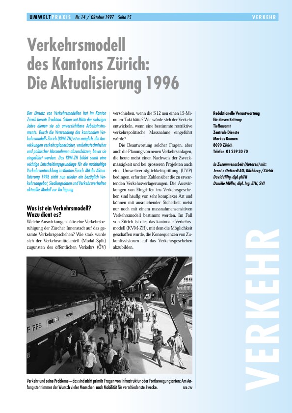 Zürcher Umweltpraxis 14: Verkehrsmodell des Kantons Zürich: Die Aktualisierung 1996