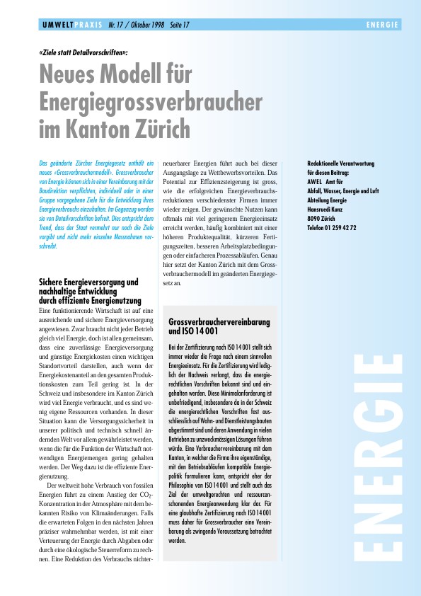 «Ziele statt Detailvorschriften»: Neues Modell für Energiegrossverbraucher im Kanton Zürich