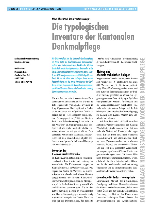 Neue Akzente in der Inventarisierung: Die typologischen Inventare der Kantonalen Denkmalpflege