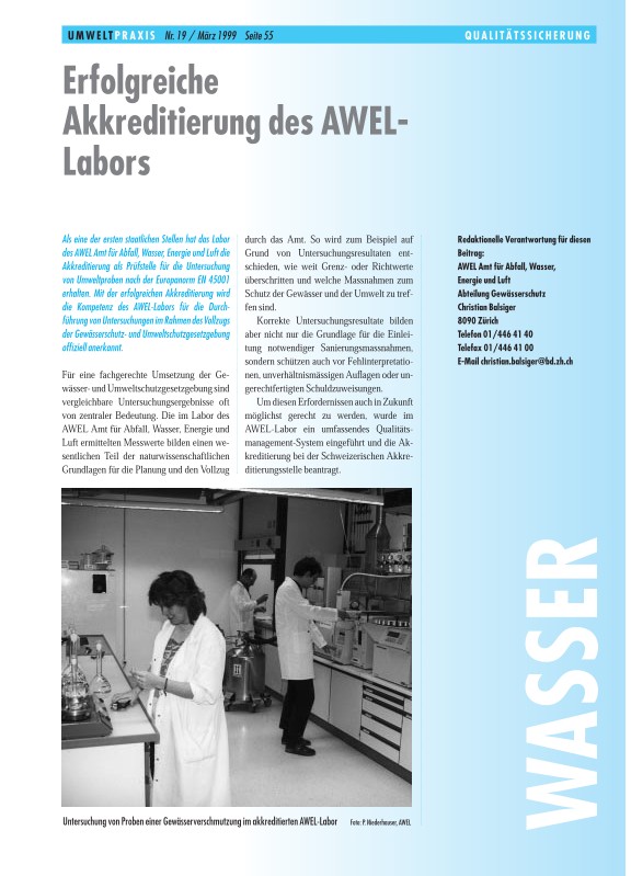 Zürcher Umweltpraxis 19: Erfolgreiche Akkreditierung des AWEL-Labors