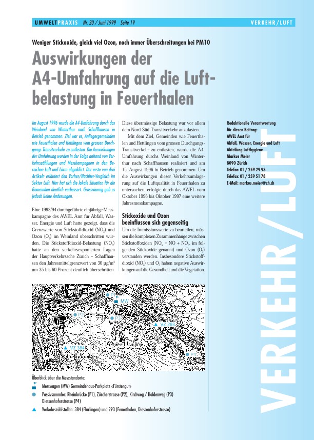 Zürcher Umweltpraxis 20: Auswirkungen der A4-Umfahrung auf die Luftbelastung in Feuerthalen: Weniger Stickoxide, gleich viel Ozon, noch immer Überschreitungen bei PM10