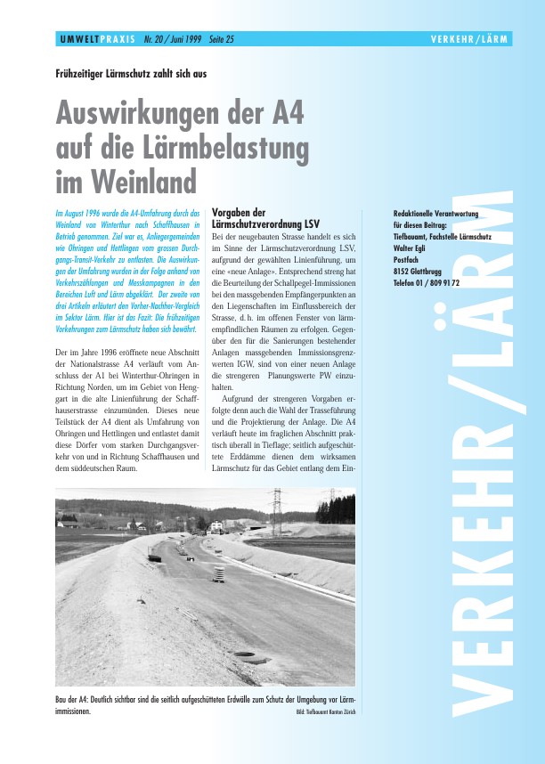 Auswirkungen der A4 auf die Lärmbelastung im Weinland: Frühzeitiger Lärmschutz zahlt sich aus