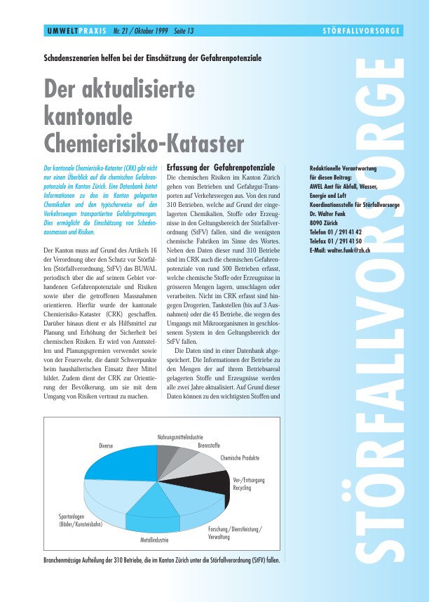 Das aktualisierte kantonale Chemierisiko-Kataster: Schadenszenarien helfen bei der Einschätzung der Gefahrenpotenziale 