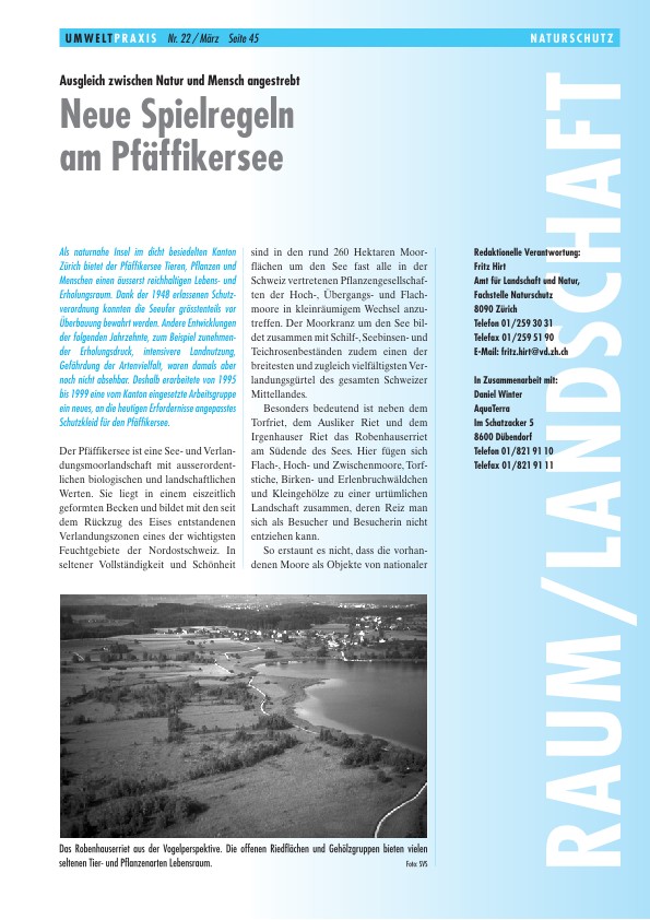 Zürcher Umweltpraxis 22: Ausgleich zwischen Natur und Mensch angestrebt: Neue Spielregeln am Pfäffikersee