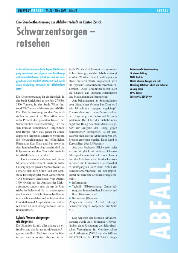 Zürcher Umweltpraxis 22: Eine Standortbestimmung zur Abfallwirtschaft im Kanton Zürich: Schwarzentsorgen – rotsehen