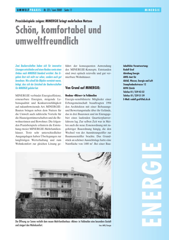 Zürcher Umweltpraxis 23: Schön, komfortabel und umweltfreundlich - Praxisbeispiele zeigen: MINERGIE bringt mehrfachen Nutzen
