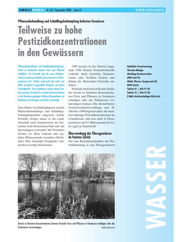 Pflanzenbehandlung und Schädlingsbekämpfung belasten Gewässer: Teilweise zu hohe Pestizidkonzentrationen in den Gewässern