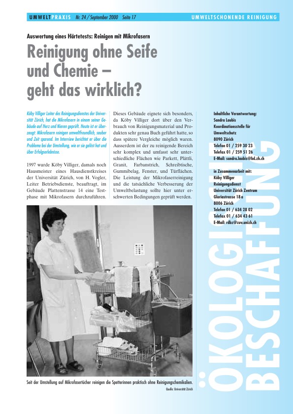 Zürcher Umweltpraxis 24: Auswertung eines Härtetests: Reinigen mit Mikrofasern - Reinigung ohne Seife und Chemie - geht das wirklich?