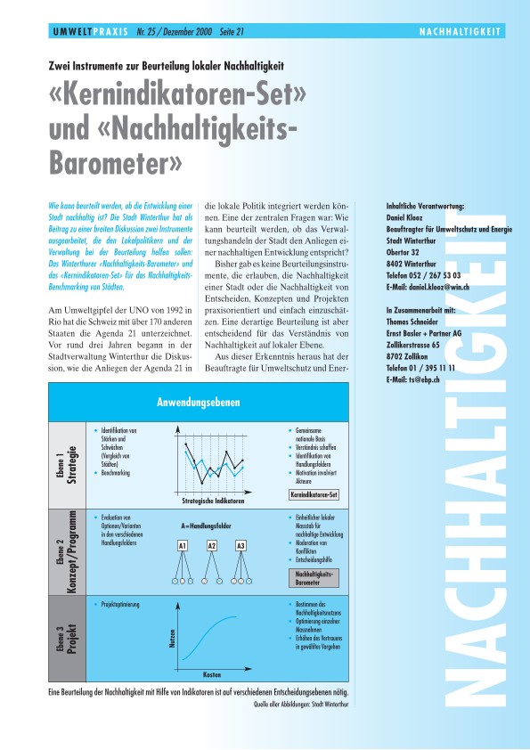 Zwei Instrumente zur  Beurteilung lokaler Nachhaltigkeit: «Kernindikatoren-Set» und «Nachhaltigkeits-Barometer»