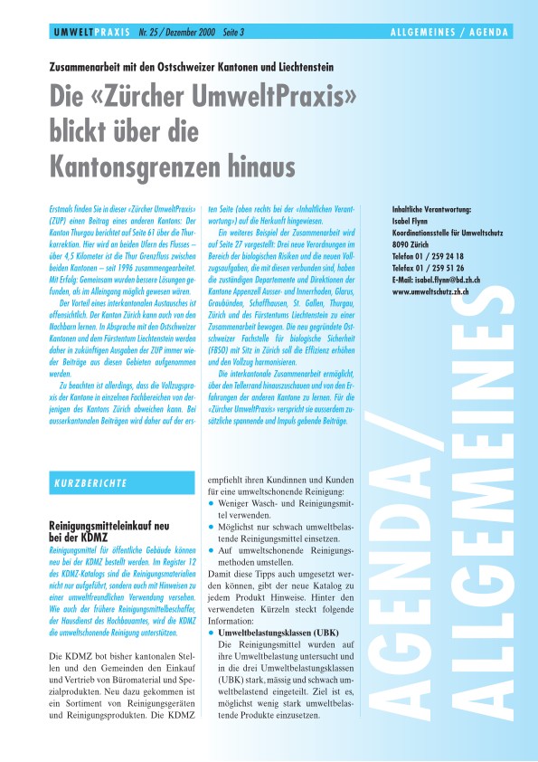 Zürcher Umweltpraxis 25: Kurzberichte, Publikationen, Veranstaltungen, Hinweise: Die «Zürcher UmweltPraxis» blickt über die Kantonsgrenzen hinaus