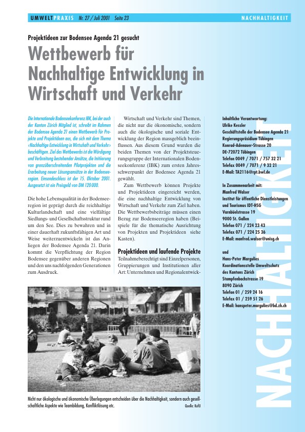 Wettbewerb für Nachhaltige Entwicklung in Wirtschaft und Verkehr: Projektideen zur Bodensee Agenda 21 gesucht