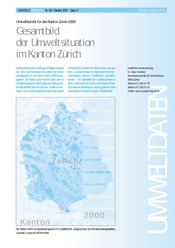 Umweltbericht für den Kanton Zürich: Gesamtbild der Umweltsituation im Kanton Zürich