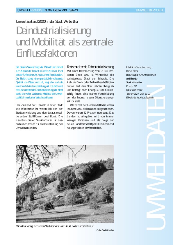 Umweltzustand 2000 in der Stadt Winterthur: Deindustrialisierung und Mobilität als zentrale Einflussfaktoren