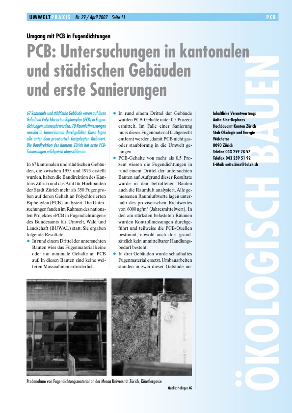 Umgang mit PCB in Fugendichtungen: Untersuchungen in kantonalen und städtischen Gebäuden und erste Sanierungen