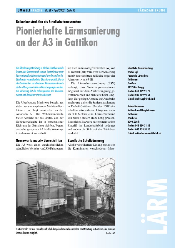 Balkonkonstruktion als Schallschutzmassnahme: Pionierhafte Lärmsanierung an der A3 in Gattikon