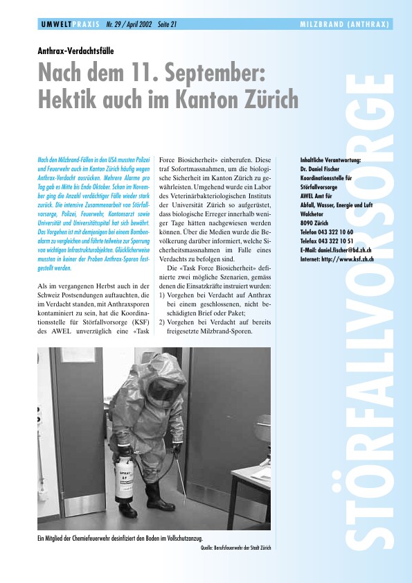 Anthrax-Verdachtsfälle: Nach dem 11. September: Hektik auch im Kanton Zürich