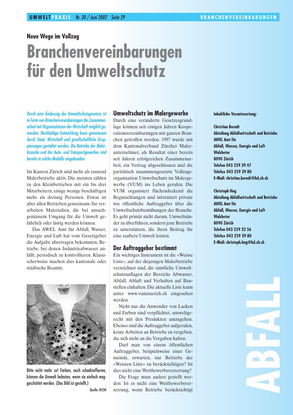 Zürcher Umweltpraxis 30: Branchenvereinbarungen für den Umweltschutz: Neue Wege im Vollzug