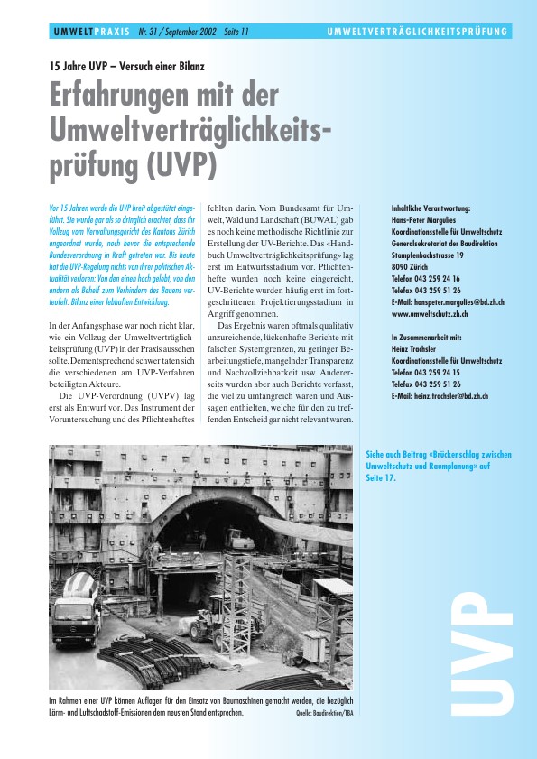 Erfahrungen mit der Umweltverträglichkeitsprüfung (UVP): 15 Jahre UVP - Versuch einer Bilanz