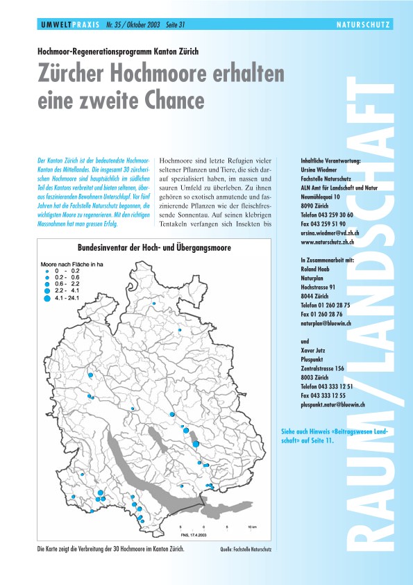 Hochmoor-Regenerationsprogramm Kanton Zürich: Zürcher Hochmoore erhalten eine zweite Chance