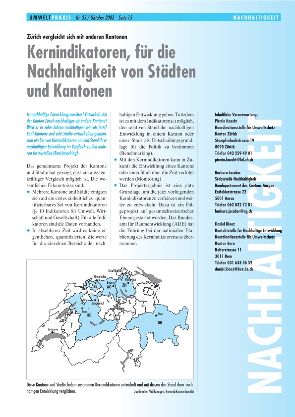 Zürich vergleicht sich mit anderen Kantonen: Kernindikatoren, für die Nachhaltigkeit von Städten und Kantonen