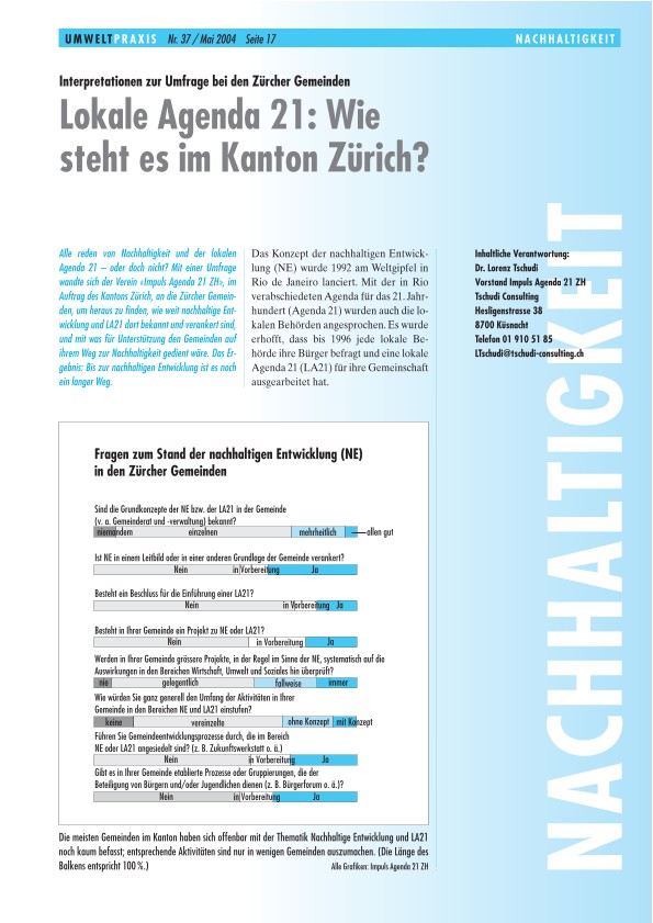 Lokale Agenda 21: Wie steht es im Kanton Zürich? Interpretationen zur Umfrage bei den Zürcher Gemeinden