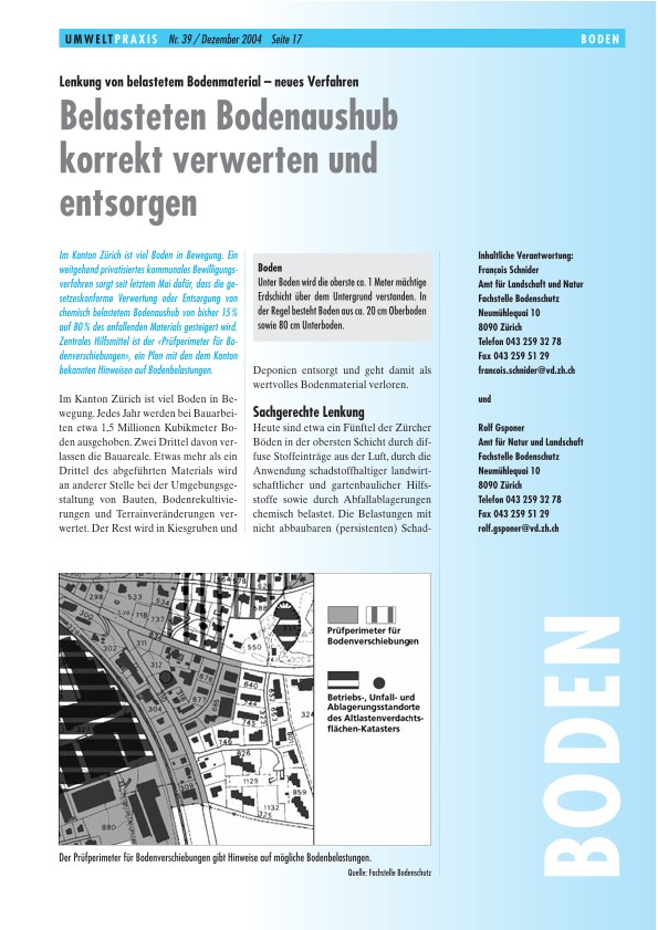 Zürcher Umweltpraxis 39: Lenkung von belastetem Bodenmaterial – neues Verfahren: Belasteten Bodenaushub korrekt verwerten und entsorgen